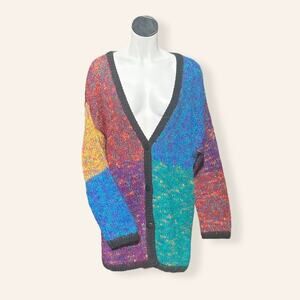 VTG 90s Carole Little Colorblock Mohair Knit Cardigan L